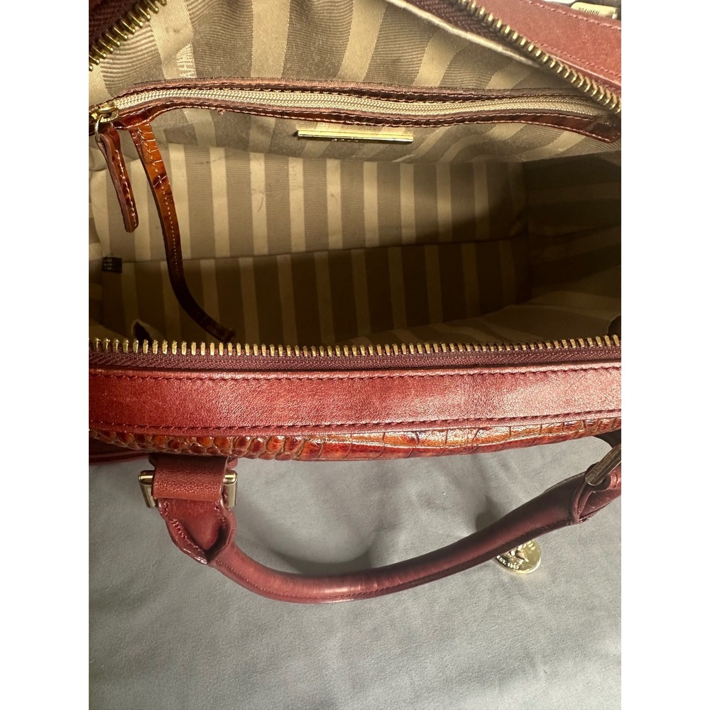 Brahmin Burgundy Brown Croc Embossed Leather Satchel Handbag and Wallet Set - Picture 10 of 16